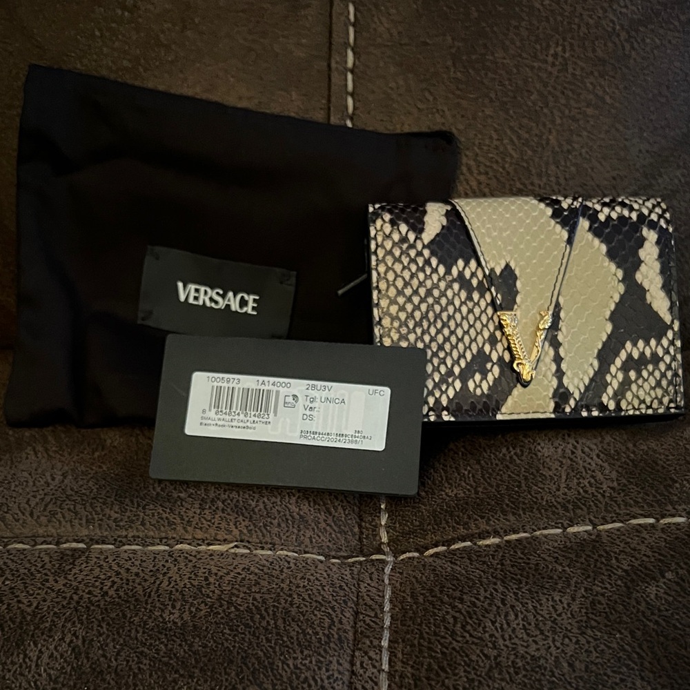 Versace Black and Cream Python Print Card Holder